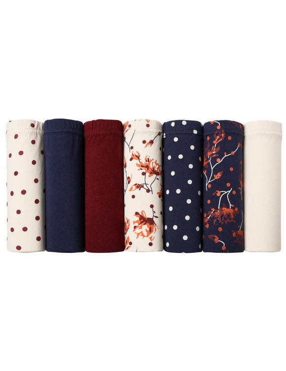 Culotte coton forme maxi unie et imprim&eacute;e fleur - lot de 7  (bordeaux / marine)
