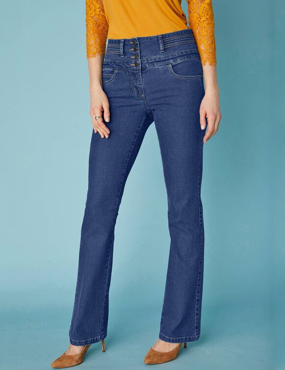 Stretchjeans in bootcutmodel met hoge taille - binnenpijplengte 78 cm (raw)