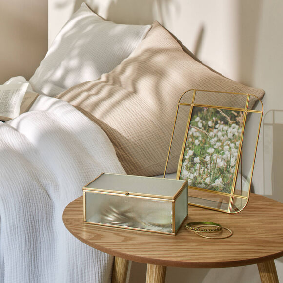 Opbergdoos in glas en metaal (goudkleurig)