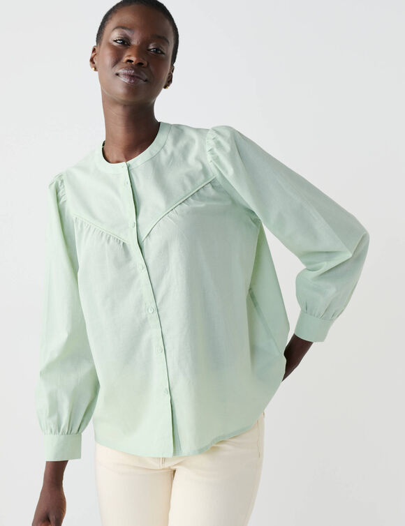 Chemisier uni, voile de coton (vert gris&eacute;)