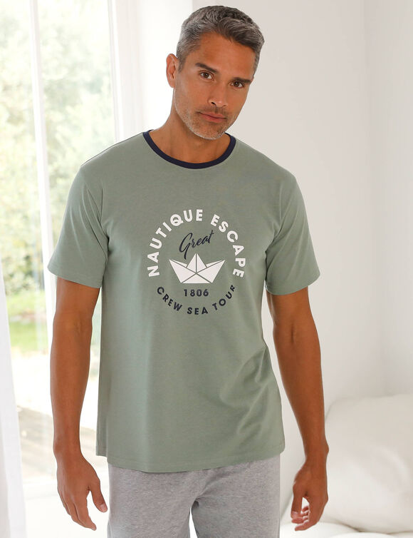 Bedrukt pyjamashirt met korte mouwen (groen)