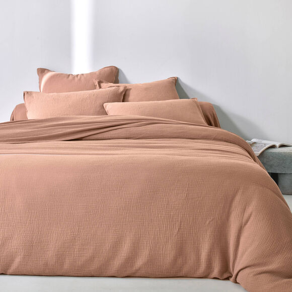 Linge de lit uni - double gaze de coton (praline)