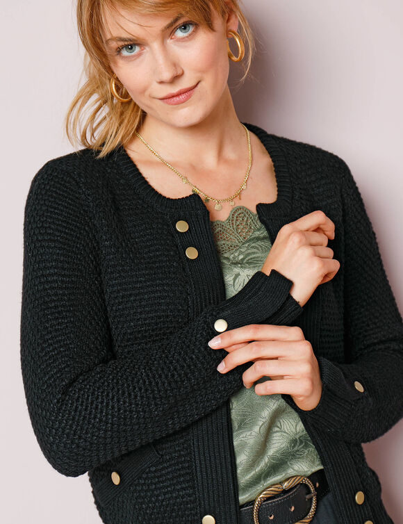 Vest in tricot met goudkleurige knopen (zwart)