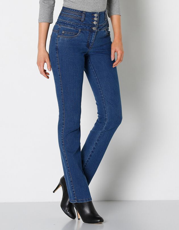 Rechte jeans met hoge taille (stone)
