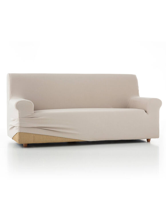 Effen, bi-rekbare hoes voor fauteuil en zitbank (vlaskleur)