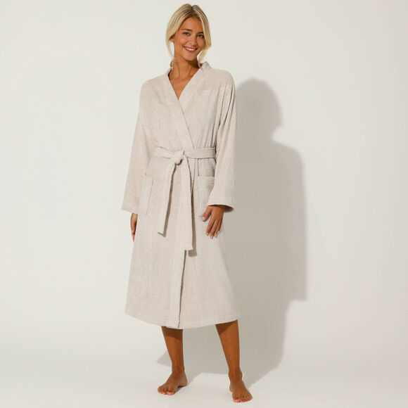 Peignoir mixte adulte col kimono éponge bouclette  (sable)