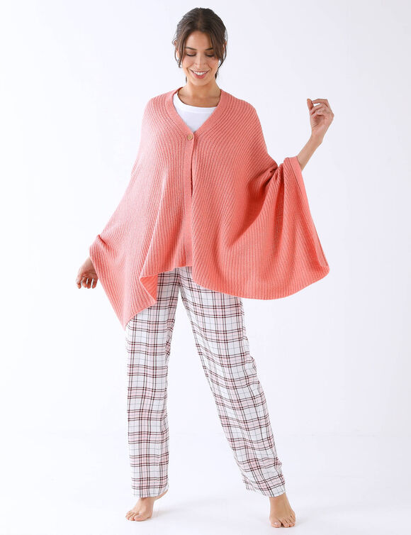 Poncho couvre-&eacute;paules en maille (corail gris&eacute;)