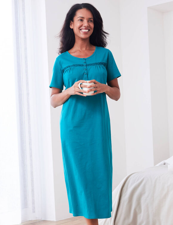 Chemise de nuit longue manches courtes unie (émeraude)