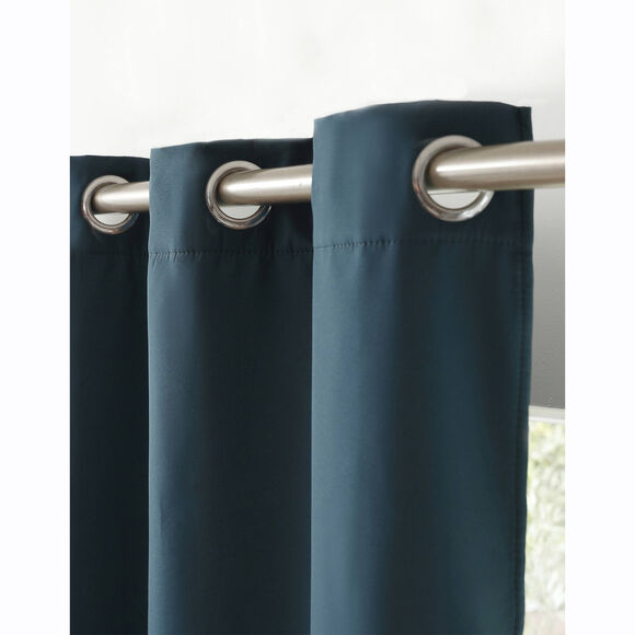 Rideau isolant uni envers polaire finition oeillets (bleu paon)