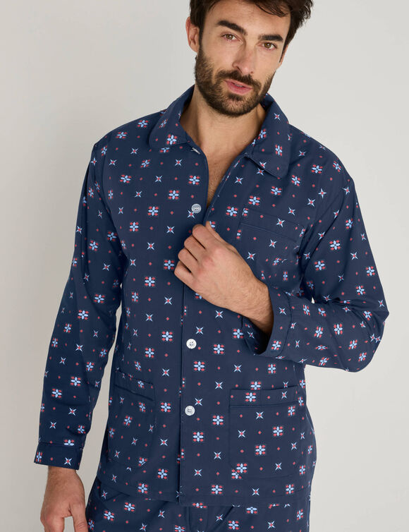 Bedrukte pyjama in popeline van polyester/katoen (marine)