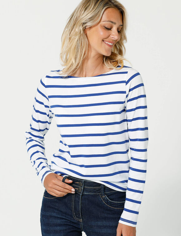 T-shirt marini&egrave;re manches longues, coton biologique(**) (blanc / bleu)