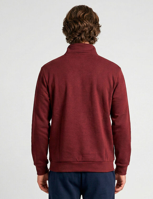 Sweatshirt met truckerhals en ritssluiting aan de binnenkant, gestreepte kraag (wijnrood)