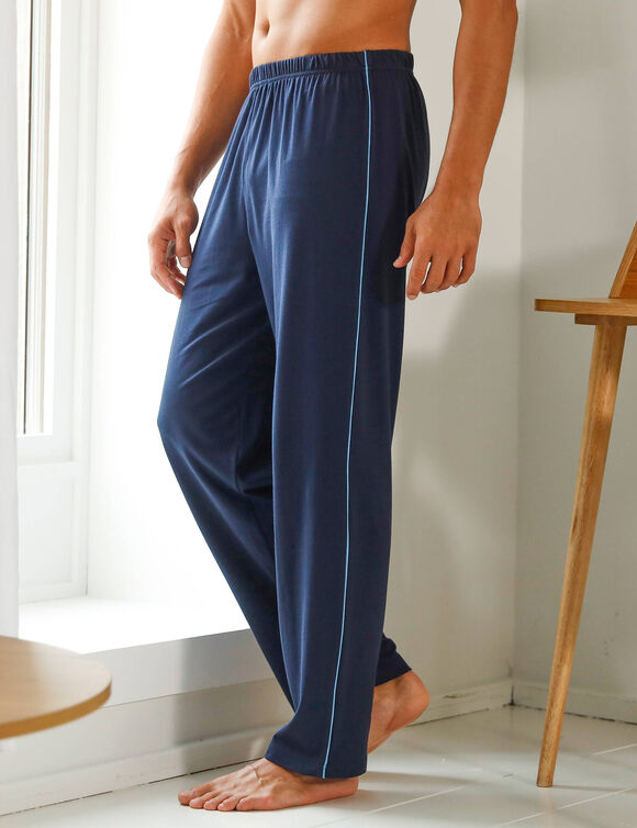 Effen pyjamabroek met contrasterende piping, katoen (marine)
