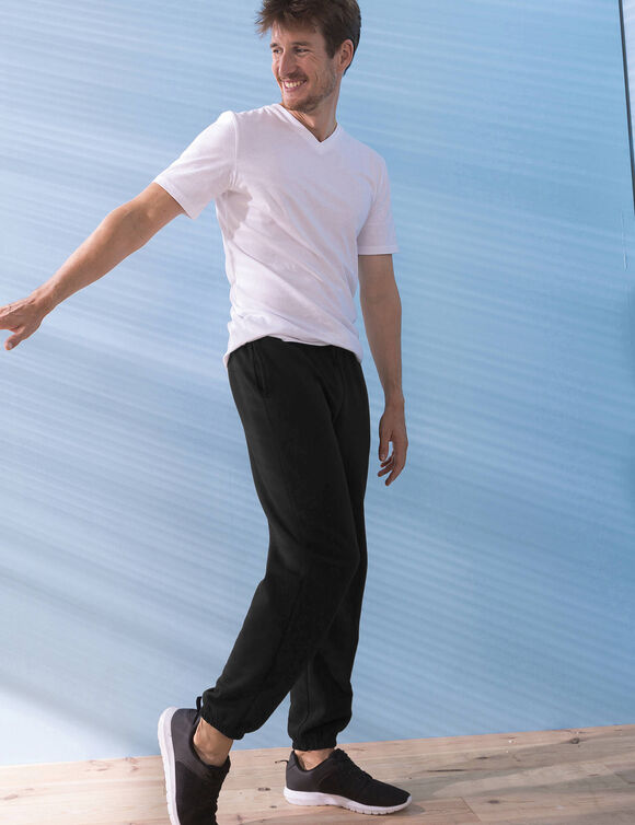 Pantalon jogging molleton bas élastiqué (noir)
