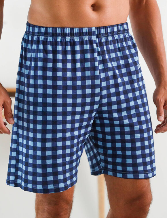Geruite pyjamashort, katoen (blauw / marine)