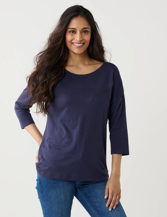 T-shirt volume loose manches 3/4 (marine)