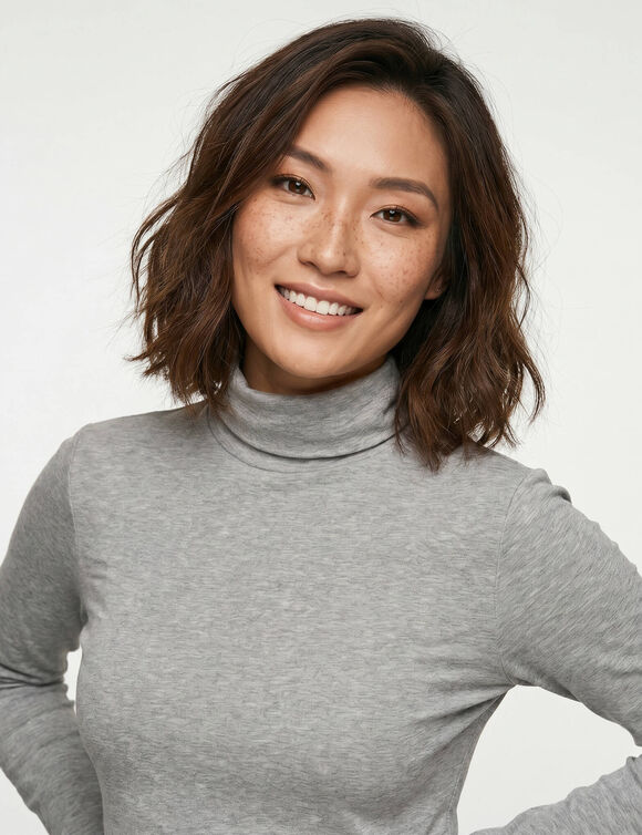 Sous-pull col roul&eacute; coton stretch uni (gris chin&eacute;)
