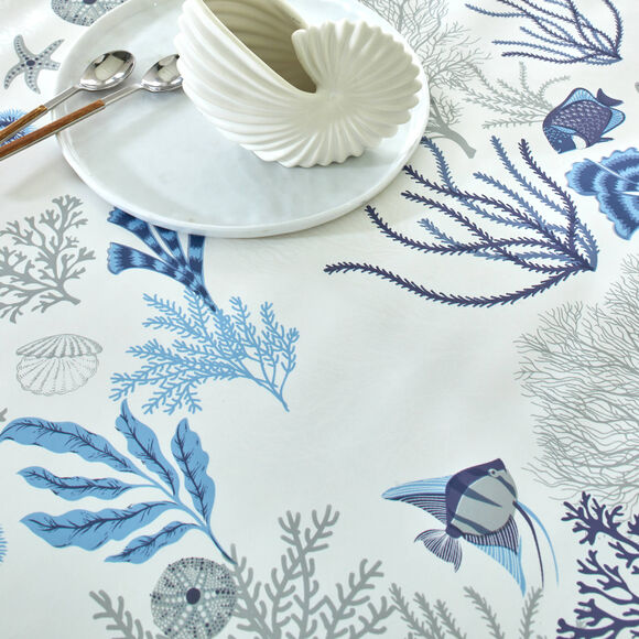 Nappe toile cir&eacute;e imprim&eacute; fonds marins (bleu)