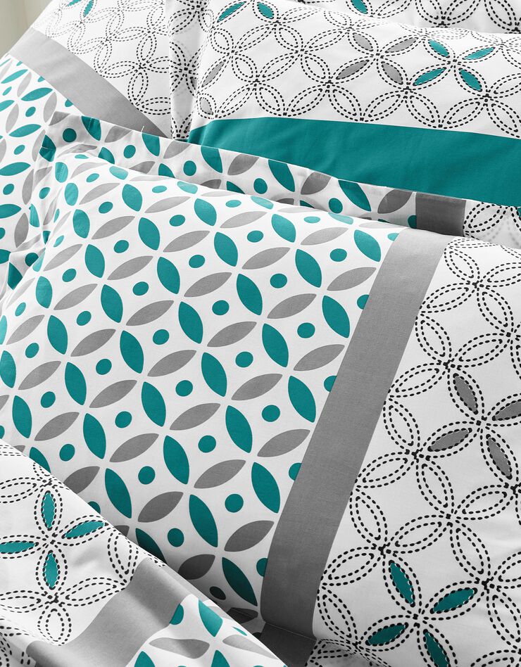 Bedlinnen Marlow, katoen met geometrische motieven (grijs / groen)