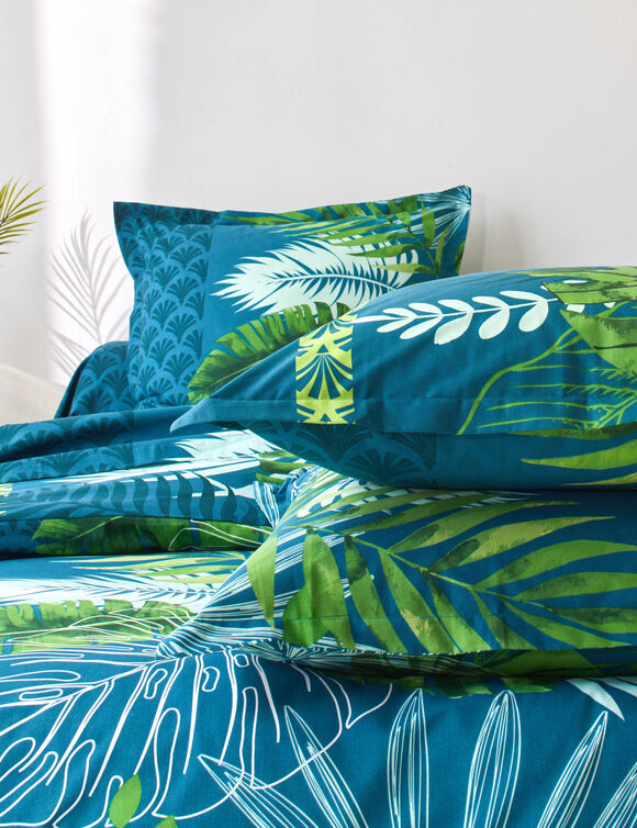 Linge de lit Cayenne imprim&eacute; feuilles de palmiers - coton 57 fils/cm&sup2; (vert)