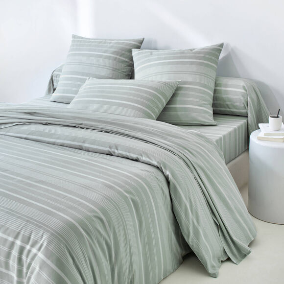 Linge de lit Sacha imprim&eacute; ray&eacute; - coton 52 fils/cm&sup2; (c&eacute;ladon)