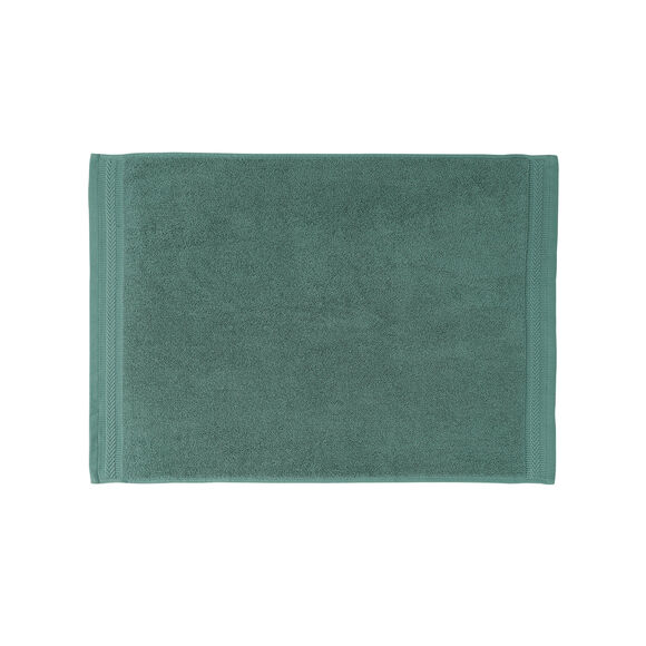 Badmatje van badstof met chevron-patroon met sierrand (eucalyptus)