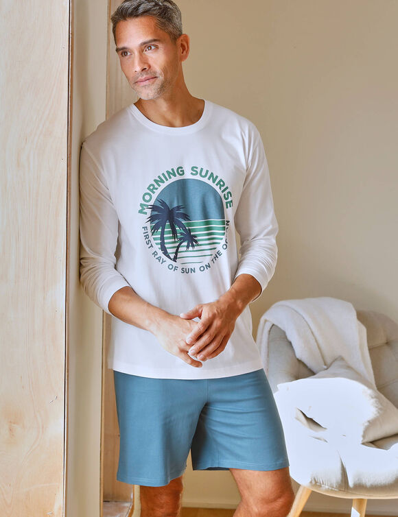 Pyjama-T-shirt met lange mouwen, wit (wit)