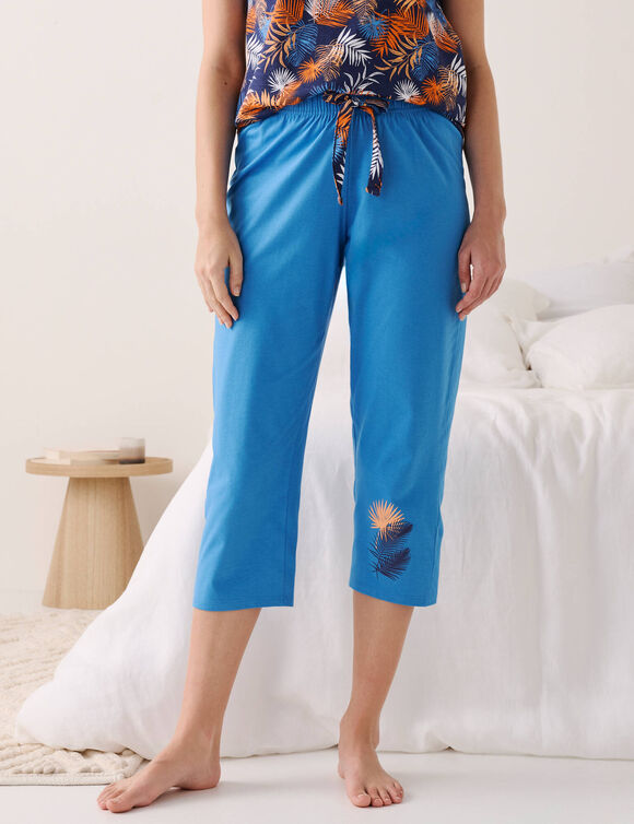 Pantacourt de pyjama en coton - uni tropical (bleu clair)