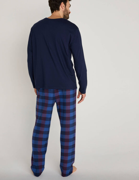 Pyjama van jersey en geruwde flanellen stof (blauw / bordeaux)