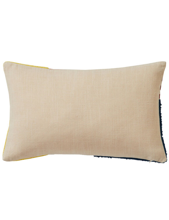 Coussin rectangulaire imprim&eacute; g&eacute;om&eacute;trique (bleu / jaune)