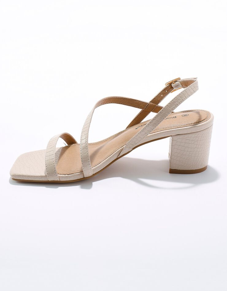 Chirurgie hiërarchie Fitness Sandalen met fijne riempjes, kroko-effect en vierkante hak, crème |  Blancheporte