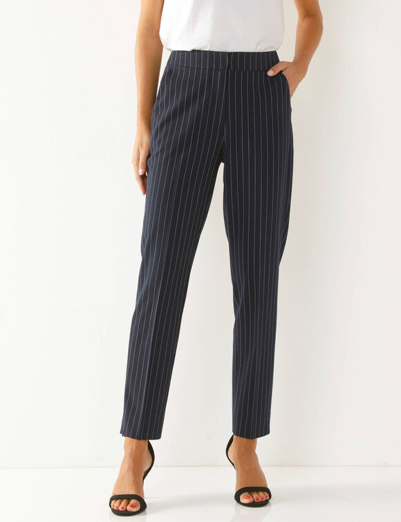 Pantalon 7/8ème coupe cigarette, imprimé rayé (marine)