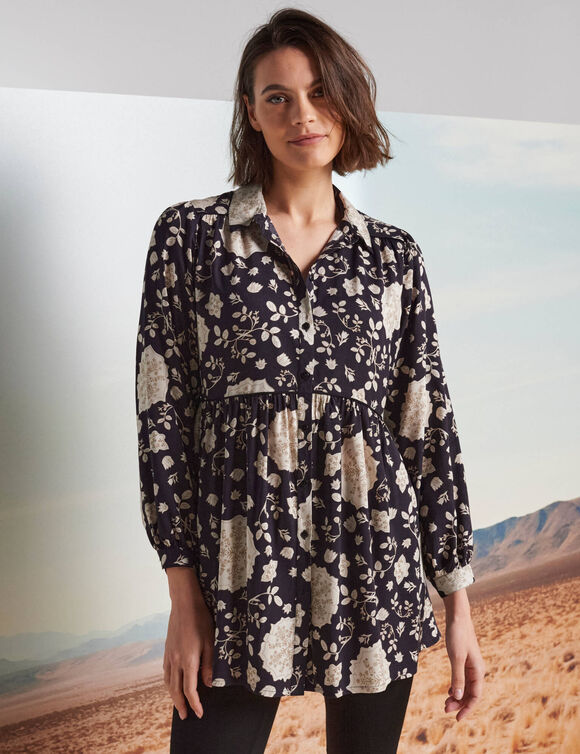 Chemise tunique imprimée (noir / écru)