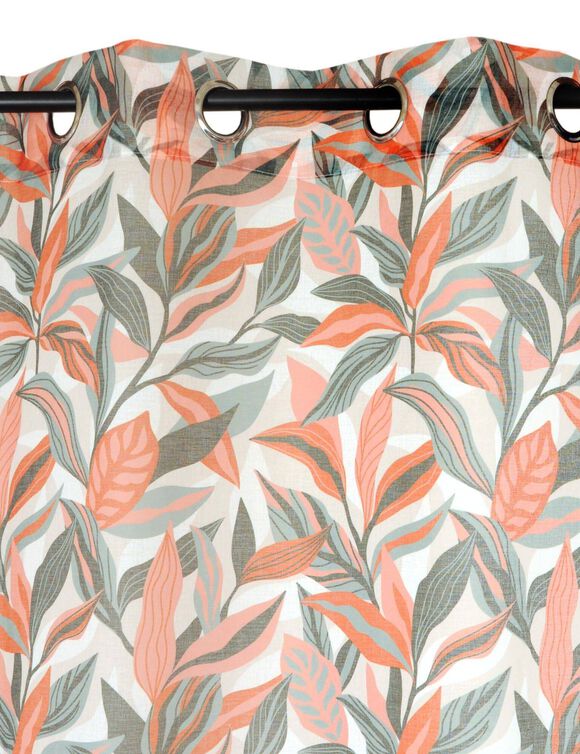 Panneau voilage &eacute;tamine imprim&eacute; feuillage, finition oeillets (terracotta / kaki)