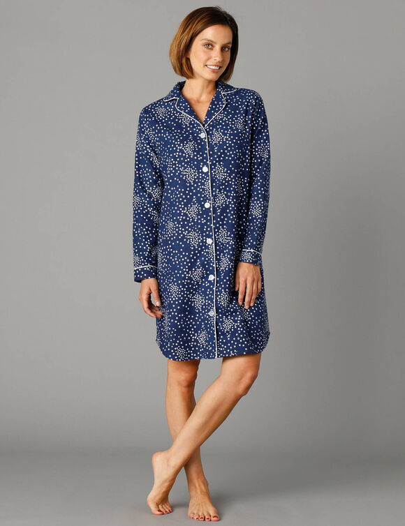 Chemise de nuit en pilou forme liquette imprimé étoiles (marine)