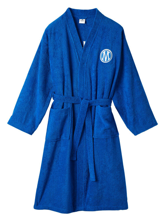 Peignoir adulte OM&reg; col kimono, &eacute;ponge (bleu)