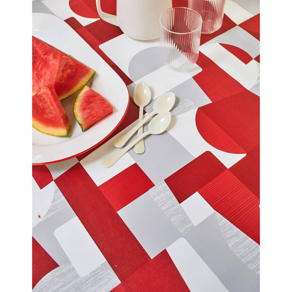 Nappe toile cirée imprimé Patch duo (gris / rouge)