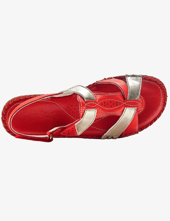 Tweekleurige sandalen in extrasoepel leer (rood)