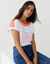 Gestreept T-shirt met boothals, korte mouwen (wit / roze)