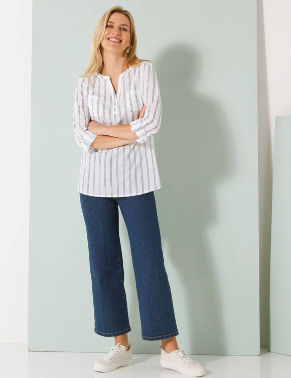 Tunique ray&eacute;e manches retroussables (blanc / marine)