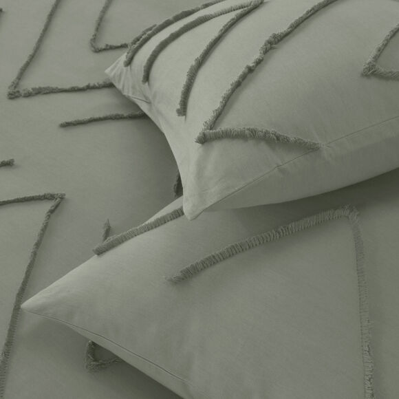 Linge de lit Amezia en coton lav&eacute; finition tuft&eacute; en relief (kaki clair)