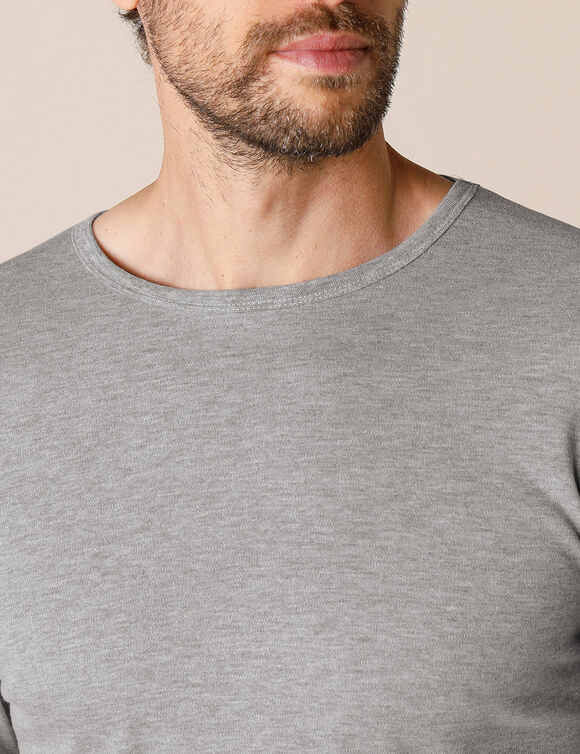 T-shirt sous-vêtement homme col rond manches longues chaleur intense - lot de 2 (gris chiné)