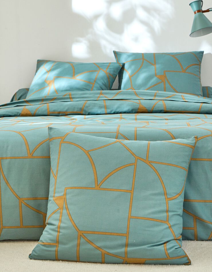 Linge de lit Geoffroy en coton à motifs graphiques (eucalyptus)
