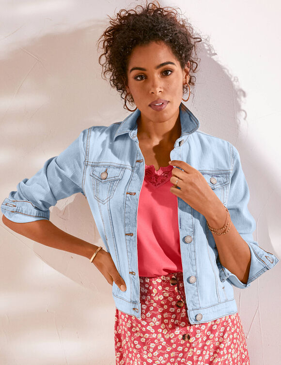 Veste boutonn&eacute;e en jean (bleached)