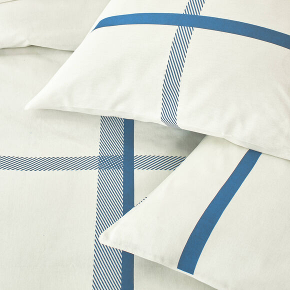 Linge de lit C&eacute;sar en coton imprim&eacute; carreaux (&eacute;cru / marine)