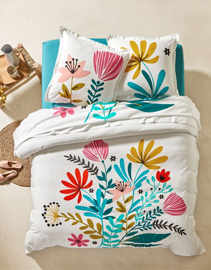 Linge de lit Garden coton imprimé bouquet fleuri (blanc)