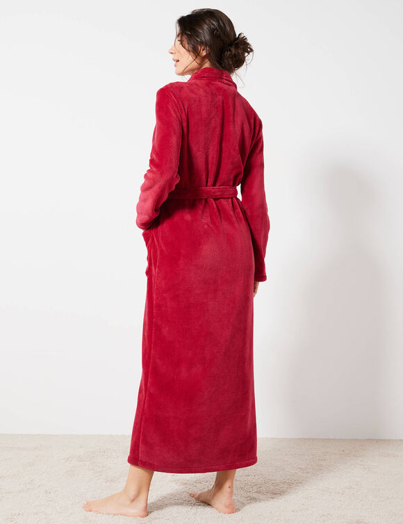 Fleece-badjas met pluche-achtige textuur en lange mouwen, lengte 130 cm (kersenrood)