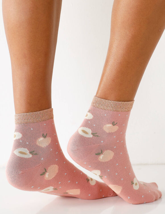 Sokken met 'fruit' print - set van 3 paar (kaki + roze)