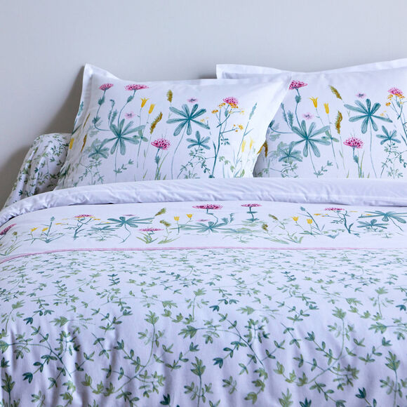 Bedlinnen Julie in katoen met plantenprint (wit / roze)