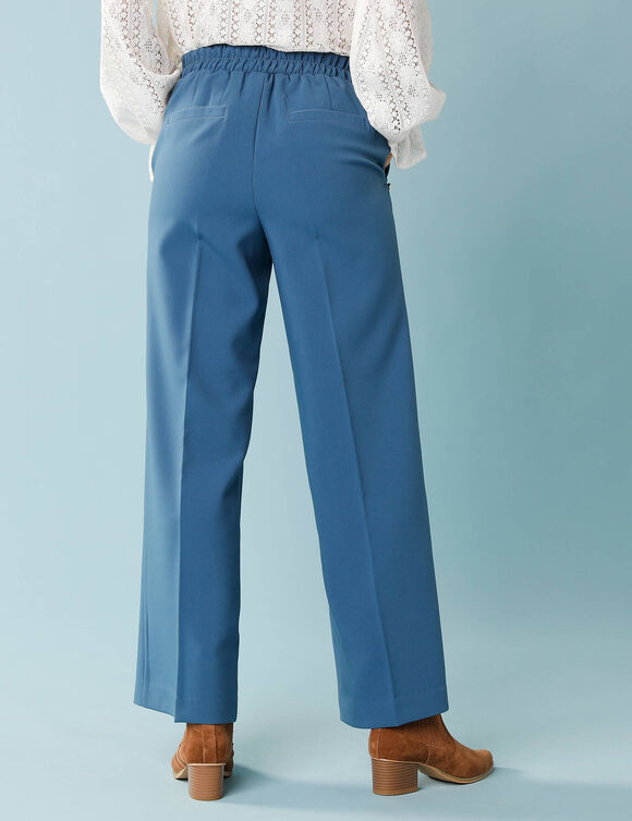 Pantalon large spécial Petites taille haute et boutonné côtés (bleu)